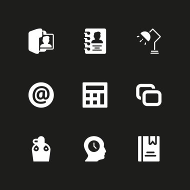 Office simge seti. grafik tasarım ve web için profil, Gündem ve hesap makinesi vektör simgesi