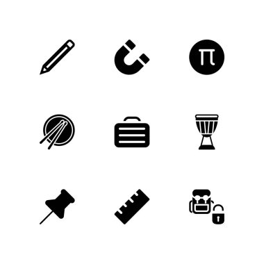 Okul Icon set. grafik tasarım ve web için kalem, sırt çantası ve evrak çantası'nı vektör simge