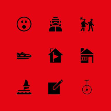 adam Icon set. tek tekerlekli sirk bisikletine, Arap ve grafik tasarım ve web için yürüyüş vektör simge