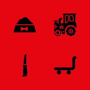 Gıda simge seti. grafik tasarım ve web için kes, arabası ve traktör vektör simgesi