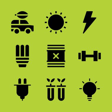 enerji Icon set. Bilim sayesinde güneş ve yıldırım vektör grafik tasarım ve web için simgeleri