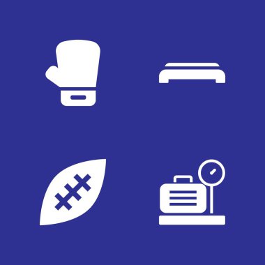 Fitness Icon set. spor salonuna adım, boks eldiven ve grafik tasarım ve web için Amerikan futbolu vektör simge