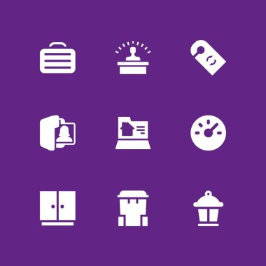 9 office simgesini çöp kutusu, lamba ve kapı tokmağı vektör çizim için grafik tasarım ve web ile ayarla