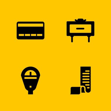 4 para simgesi alış irsaliyesi, parkmetre ve grafik tasarım ve web için kredi kartı vektör çizim seti