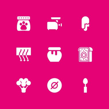 Gıda simge seti. grafik tasarım ve web için dondurma, bal ve et kıyma makinesi vektör simgesi