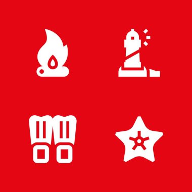 Plaj simge seti. deniz yıldızı, palet ve grafik tasarım ve web için deniz feneri vektör simge