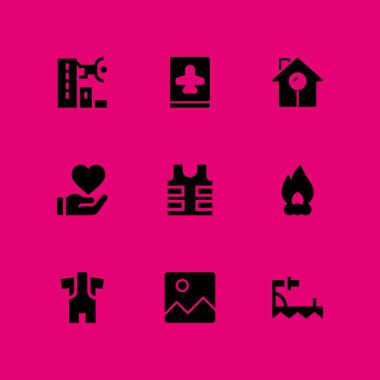 adam Icon set. grafik tasarım ve web için kurşun geçirmez yelek, şenlik ateşi ve wetsuit vektör simge