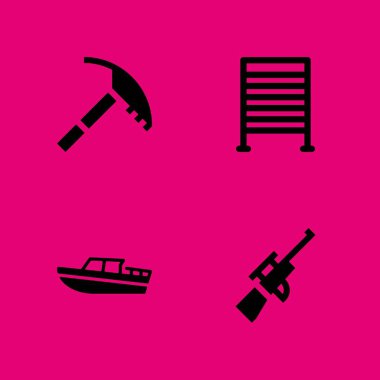 spor Icon set. tüfek, tekne ve spor salonu çubukları grafik tasarım ve web için simge vektör