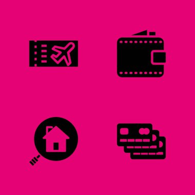 İş Icon set. Uçak Bileti, kredi kartı ve grafik tasarım ve web için m-cüzdan vektör simge