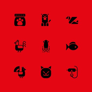 9 hayvan simgesi ile tüplü dalış seti, kalamar ve origami grafik tasarım ve web için illüstrasyon vektör