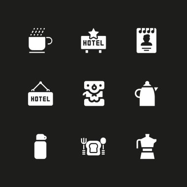 kahve Icon set. grafik tasarım ve web için simge vektör kahve fincanı, termos ve otel