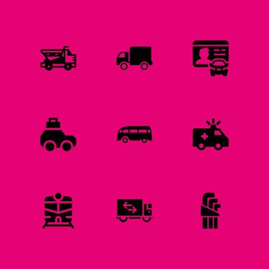 Araba Icon set. grafik tasarım ve web için araba, Damper ve sürücü lisans vektör simgesi