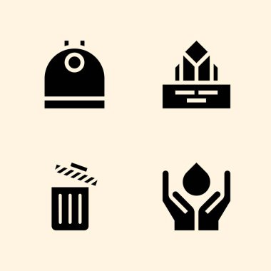 geri dönüşüm kutusu, su, buzdağı ve çöp simgeler kümesi kaydedin. Vektör grafik tasarım web ve uygulama için