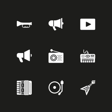 müzik Icon set. grafik tasarım ve web için trompet, megafon ve pikap vektör simge
