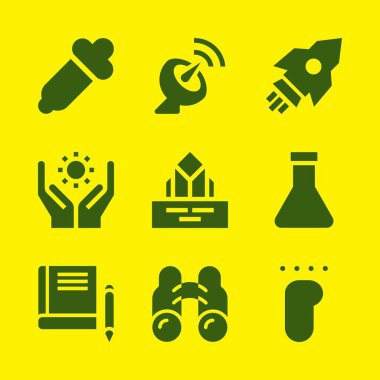 Bilim Icon set. Kitap ile grafik tasarım ve web için vektör simgeleri şişesi ve uydu çanağı