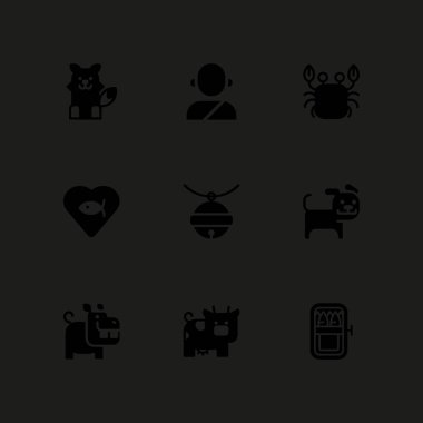 hayvan Icon set. grafik tasarım ve web için inek, fox ve balık vektör simge