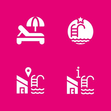 Icon set rahatla. Güneş şemsiyesi ve grafik tasarım ve web için yüzme havuzu vektör simge