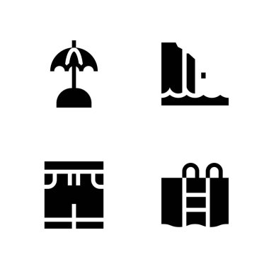 Plaj simge seti. Mayo, sahil ve grafik tasarım ve web için yüzme havuzu vektör simge