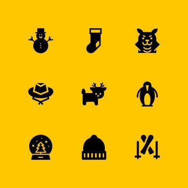 Kış Icon set. kar küresi, Noel çorap ve grafik tasarım ve web için kayak vektör simge