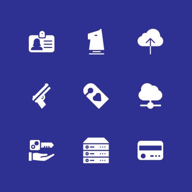 Güvenlik Icon set. sunucu, knight ve grafik tasarım ve web için kredi kartı vektör simge