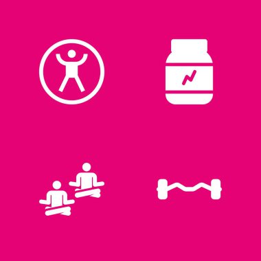 4 fitness simge kümesi ile Zorbing, pazı dumbbell ve yoga vektör grafik tasarım ve web için illüstrasyon