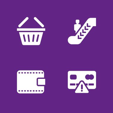 Alışveriş Icon set. alışveriş sepeti, yürüyen merdivenle ve grafik tasarım ve web için m-cüzdan vektör simge
