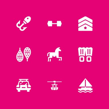 spor Icon set. grafik tasarım ve web için Horseriding, palet ve araba vektör simge