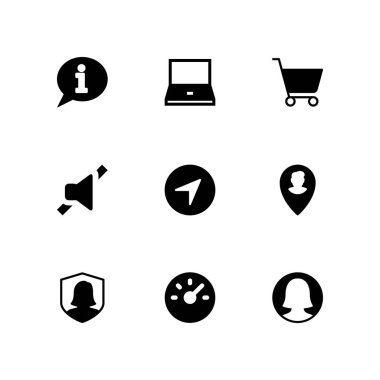 9 Internet simgesini konumla, alışveriş sepeti ve güvenlik vektör çizim grafik tasarım ve web için ayarla