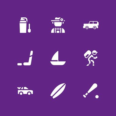 spor Icon set. grafik tasarım ve web için yürüyüş, Yelkenli ve araba vektör simge