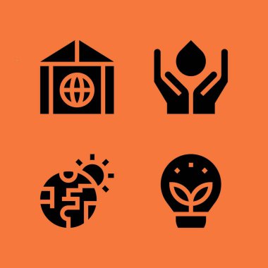 gezegen Icon set. Ekoloji ile su ve sera etkisi vektör simgeleri grafik tasarım ve web için Kaydet