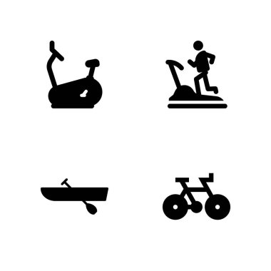 Eğitim Icon set. grafik tasarım ve web için sabit bisiklet, kürek ve Bisiklet vektör simge