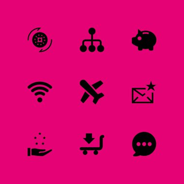 Icon set düğmesine basın. e-posta, hiyerarşik yapısı ve grafik tasarım ve web için wifi vektör simge