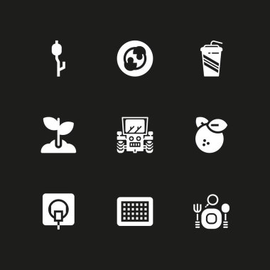 Gıda simge seti. turuncu, filiz ve araç ve gereçleri vektör grafik tasarım ve web için simge