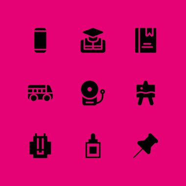 9 okul simgesi otobüs, silgi ve grafik tasarım ve web için yangın alarm vektör çizim seti