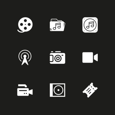 Film Icon set. grafik tasarım ve web için simge vektör CD, film rulo ve bilet