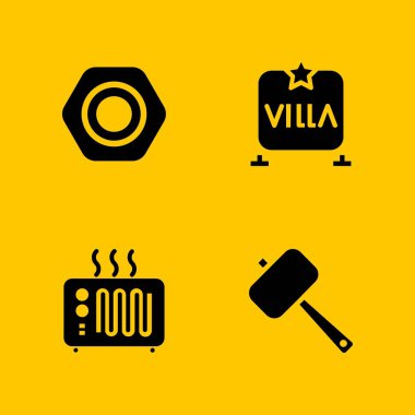 İnşaat Icon set. grafik tasarım ve web için ısıtıcı, villa ve çekiç vektör simge