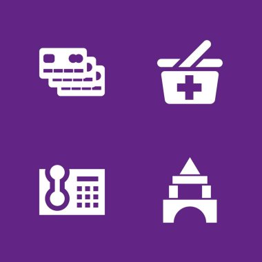 4 Internet simgesi ile alışveriş sepeti, telefon ve kredi kartı vektör çizim grafik tasarım ve web için ayarla