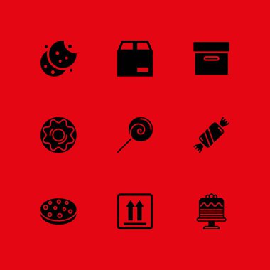 9 şeker simgesi ile grafik tasarım ve web için şeker, şeker ve kek vektör çizim seti