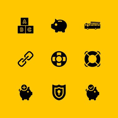 Güvenlik Icon set. bloklar, kumbara ve grafik tasarım ve web için bağlantı vektör simge