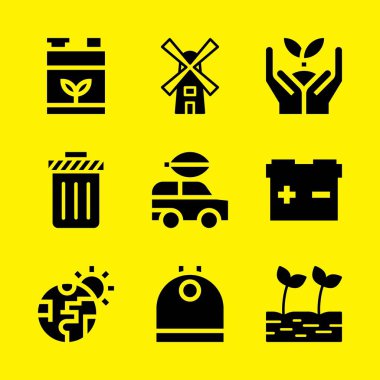 Fideler, geri dönüşüm kutusu, filiz ve yel değirmeni Icons set. Vektör grafik tasarım web ve uygulama için