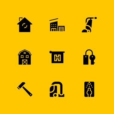 House simge seti. grafik tasarım ve web için güvenlik kapısı, ahır ve otel vektör simge