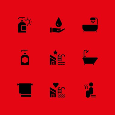 Spa Icon set. Küvet, havlu ve grafik tasarım ve web için yüzme havuzu vektör simge