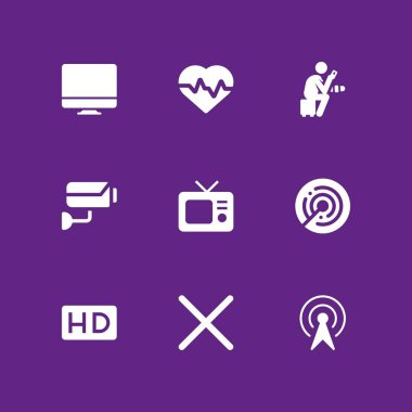 simge seti ile televizyon, cctv ve kalp hızı vektör çizim grafik tasarım ve web için 9 izlemek