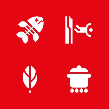 Doğa Icon set. grafik tasarım ve web için simge vektör yaprak, balık kemik ve pot