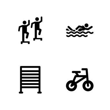 Fitness Icon set. Bisiklet, egzersiz ve spor salonu çubukları grafik tasarım ve web için simge vektör