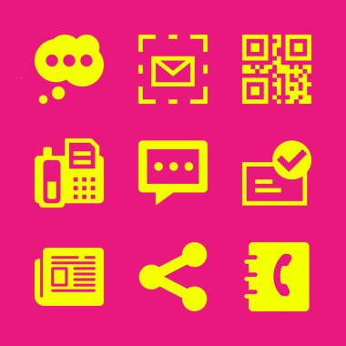 iletişim Icon set. Gazete ile telefon ve paylaşım için grafik tasarım ve web simgeler vektör