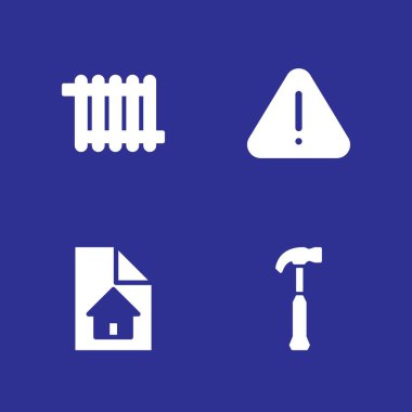 İnşaat Icon set. Isıtıcı, uyarı ve grafik tasarım ve web için çekiç vektör simge