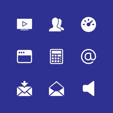 9 bilgisayar kutsal kişilerin resmi için grafik tasarım ve web sustur, arroba ve kullanıcılar vektör çizim ile ayarla