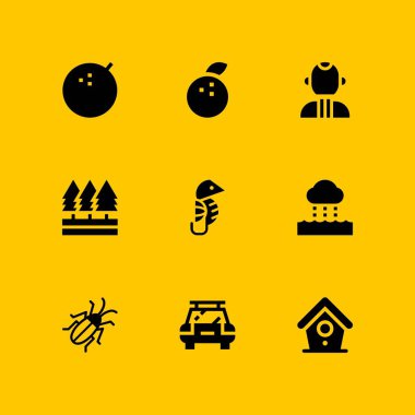 Doğa Icon set. grafik tasarım ve web için araba, mandalina ve orman vektör simge