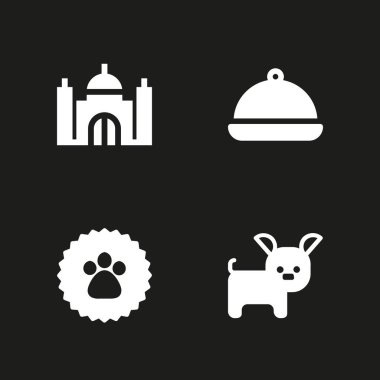 4 Icon set taj mahal, Oda Servisi ile sevgi ve etiket vektör çizim grafik tasarım ve web için pençe